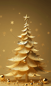 立体圣诞树背景图片_圣诞节金色质感立体圣诞树背景