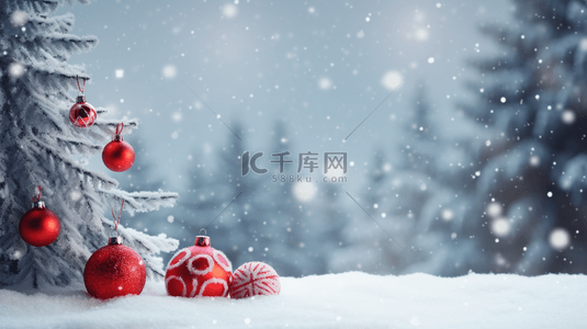 圣诞节雪地礼物背景图片_雪地红色圣诞球唯美背景27