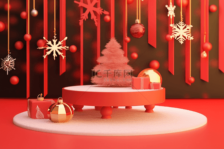 圆台背景图片_圣诞节3d立体新年背景