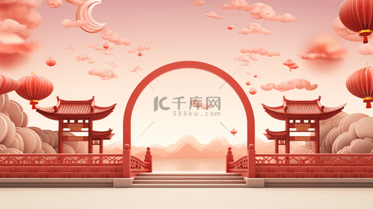 红色祥云纹背景图片_红色中国风唯美创意背景4