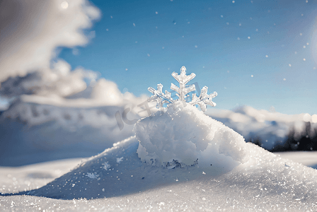 雪地猎豹摄影照片_冬天雪地雪花雪景