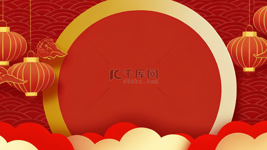 中花朵背景图片_国风剪纸喜庆新年红色背景1