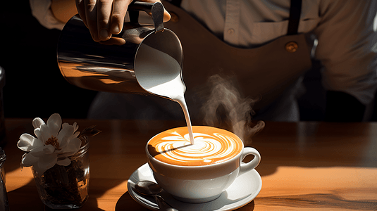 炭烧咖啡摄影照片_醇香的咖啡拉花制作