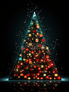 黑色背景背景图片_美妙的圣诞树与圣诞灯17