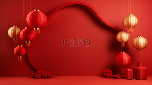 红色通用背景图片_国风红色新年喜庆灯笼背景1