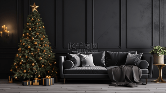 黑5背景图片_黑色系圣诞树商务创意背景5