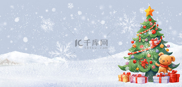 banner背景图片_圣诞节圣诞树白色卡通背景