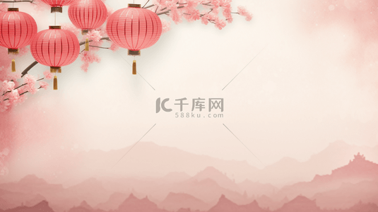 中国风梅花灯笼背景图片_粉色春节灯笼装饰背景18