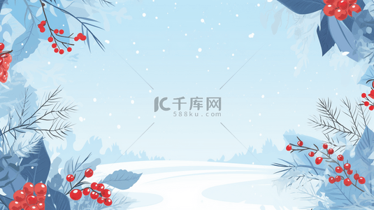 圣诞节叶子背景图片_冬季装饰红果雪景背景13