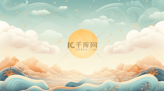 太阳创意背景图片_中国风山水风景创意背景28