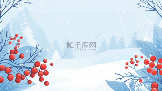 冬天背景图片_冬季装饰红果雪景背景27