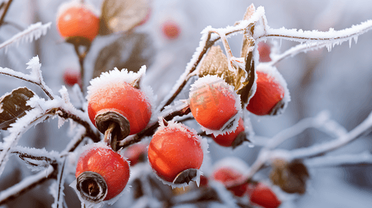 冬天的浆果摄影照片_冬季上霜的浆果果实