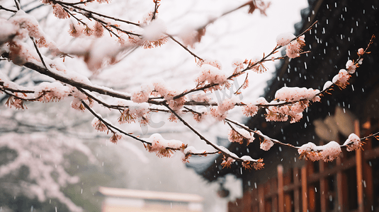 写意梅花摄影照片_冬季古建筑背景梅花