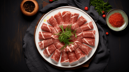 肉卷摄影照片_营养美味的火锅食材