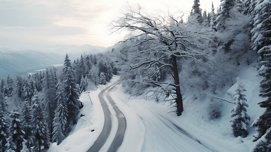 冬日树林道路雪景