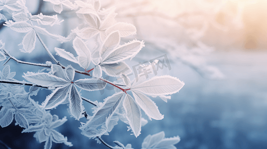 树叶冬天摄影照片_冬季被冰雪覆盖的树叶