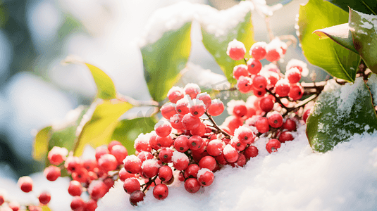 霜果实摄影照片_冬季上霜的浆果果实
