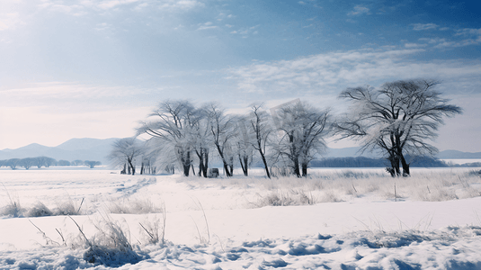 冬天林间雪地雪景