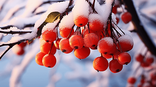 冬天的浆果摄影照片_冬季上霜的浆果果实