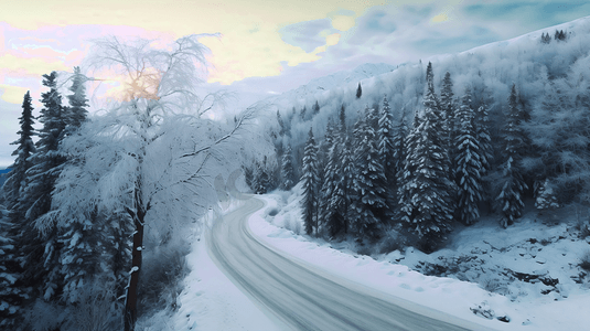 冬日树林道路雪景