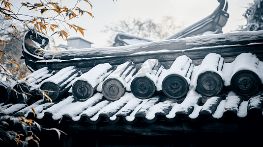 冰雪女神摄影照片_冬天冰雪覆盖的屋顶