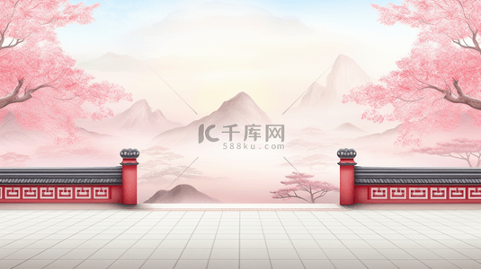中国风创意红色背景图片_中国风山水风景唯美创意背景15