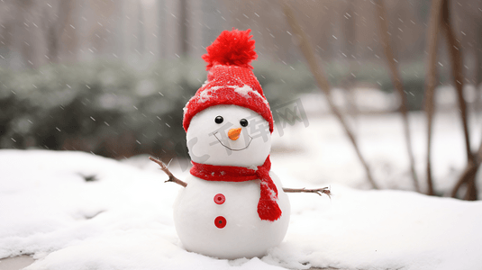 冬季圣诞节雪地中的小雪人