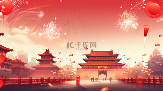 烟花背景元旦背景图片_极简红色喜庆新年背景10