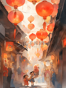 中国风水彩灯笼节日街道