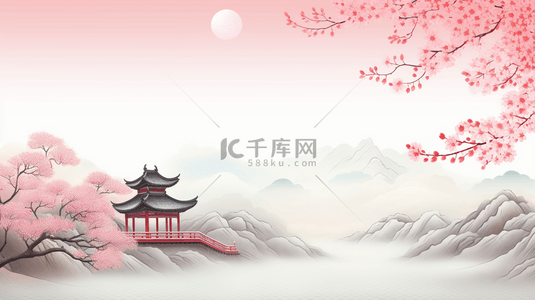 中国风创意红色背景图片_中国风山水风景唯美创意背景34