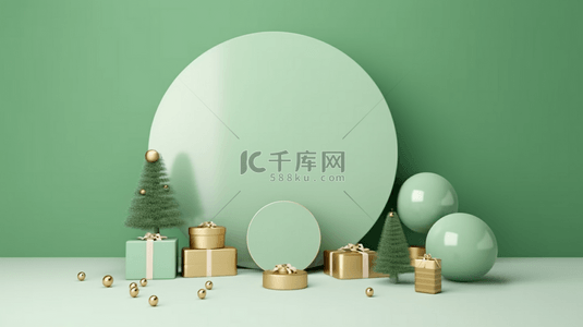 清新绿色圣诞节3D促销展台背景
