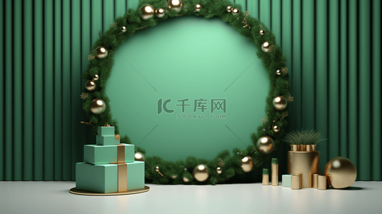 c4d电商展台背景图片_清新绿色圣诞节3D促销展台背景