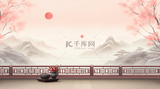中国风山水红色背景图片_中国风山水风景唯美创意背景33