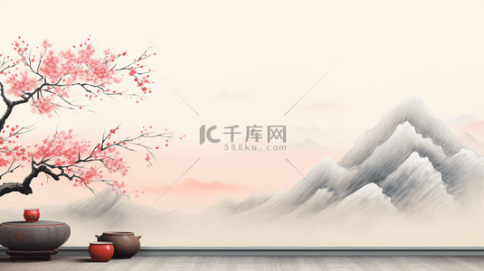 中国风山水红色背景图片_中国风山水风景唯美创意背景31