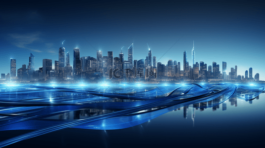 城市科技背景图片_蓝色帷幕科技感城市剪影背景