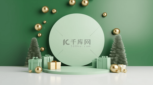 清新绿色圣诞节3D促销展台背景3