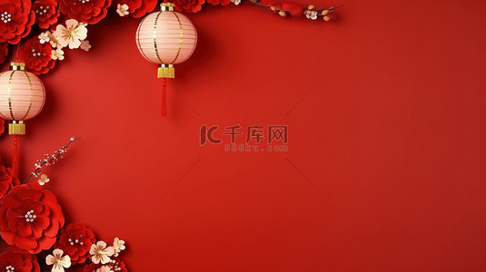 新年红色贺卡背景背景图片_新年横幅贺卡灯笼边框1