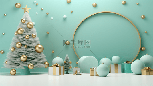 绿色圣诞节背景图片_清新绿色圣诞节3D促销展台背景