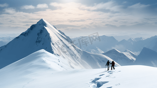 北大壶滑雪场摄影照片_雪山上的攀登滑雪者