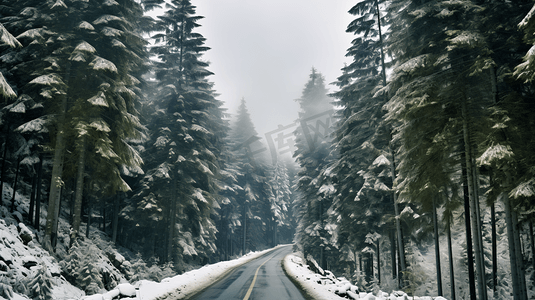 冬日树林道路雪景