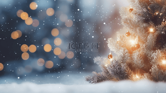 冬季下雪背景图片_雪地上的圣诞树背景7