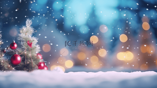 冬季下雪背景图片_雪地上的圣诞树背景16