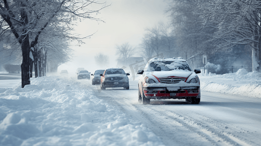 雪天摄影照片_冬日雪天行驶的车辆