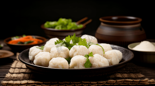 麻辣鱼火锅摄影照片_营养美味火锅食材鱼丸