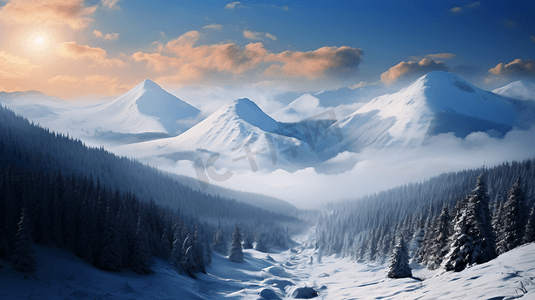 手绘美女冬天摄影照片_辽阔壮丽的雪山美景