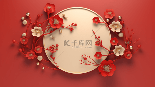 中国风圆形花艺框创意背景10