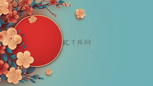 红色花中国风背景图片_中国风圆形花艺框创意背景15