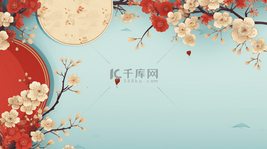 中国风圆形花艺框创意背景28