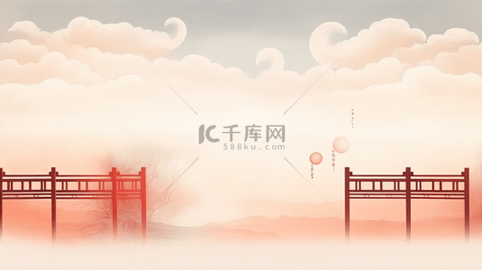中国山水古建筑春节装饰边框背景8