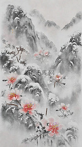 冬季花朵背景图片_国风冬天雪景大雪中的花枝意境背景